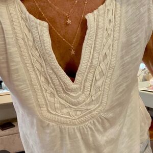 Lucky Brand Cream Embroidered V-Neck Peasant Blouse